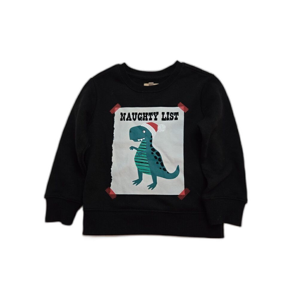 Maximus Rex Toddler Boy's Black Naughty List Dinosaur Christmas Sweatshirt 4T